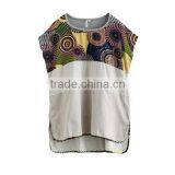 2015 Fashion Newest Design Women's Korean Vintage Style Printed Short Front and Long Back Linen Blouse With O-Neck thumbnail-2