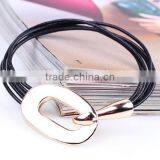 High Quality Gold Oval Clasp Leather Bracelet Multi Strand Leather Bracelet thumbnail-1
