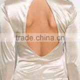 MGOO 2017 Manufacturer Custom Satin Open Back Bodysuits TurtleNeck Silk Satin Tops Long Sleeves Blouses thumbnail-4