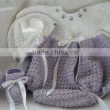 Ribbon Pattern With Hat and Shoes Handmade Baby Dress Crochet thumbnail-5