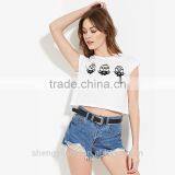 Ladies Custom Lovely Casual Discharge Print Slim Fit Cotton/Spandex Crop Tops thumbnail-1