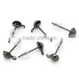 Earring Findings Ear Studs Round Gunmetal W/Stoppers&Loop 14x7mm,500 Pairs thumbnail-3