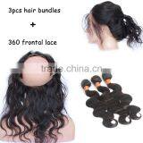 Bleached Knot Brazilian Body Wave 360 Lace Frontal 3 Bundles Virgin Brazilian Hair With 360 Lace Frontal Closure thumbnail-2