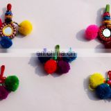Indian handmade Banjara Pom Pom Key chain/Vintage Mirror Zip puller for bag and purse Xmas Offer...2015..