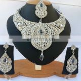 INDIAN TRADITIONAL SILVER BRIDAL NECKLACE SET JEWELRY