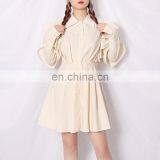 TWOTWINSTYLE Casual Patchwork Ruffle Women Shirt Dress Lapel Puff Sleeve High Waist Solid Elegant thumbnail-3