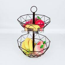 Nordic Home Kitchen Storage Organization Wire Mesh Food Holder Bowl Stand Hanging Fruit 2 Tier Metal Basket thumbnail-3