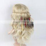 Handmade Bohemia Peasant Gypsy Hippie Feathers Braided Beaded Stretch Head Wrap Hair Head Band thumbnail-4