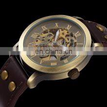 Shenhua 9269 Men Vintage Bronze Automatic Mechanical Skeleton Wristwatch Men's Leather Strap Mechanical Watch thumbnail-4