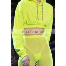 Top Selling Women's Neon Green Wholesale Ladies Pullover Cotton Plain Crop Top Hoodie New Arrival thumbnail-3