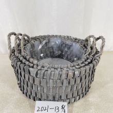 Wicker Woven Storage Basket Natural Material Gray with Handles