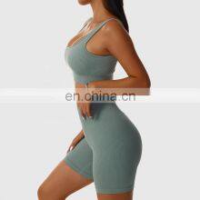 Seamless Wholesale Ribbed Wide Straps Fitness Yoga Bras Workout High Impact Sports Tops thumbnail-4