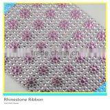 Plastic Diamante Rhinestone Mesh Sew on Black Base Siver Rhinestone Ribbon 10 Yards 30 Rows Roll thumbnail-3