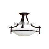 2 light semi-flush ceiling light(Lampara de techo) in oil rubbed bronze finish with 13" dove white glass bowl