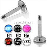 316L Surgical Steel Labret With Rude Logos thumbnail-1