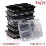 1000ml Black 3 Compartment Plastic Disposable Microwaveable Lunch Box With Clear Lid thumbnail-2