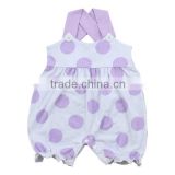 Wholesale 2016 popular children infant toddlers clothing lavender white polka dots baby knit cotton ruffle bubble romper