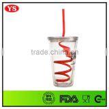 16oz Bpa Free Double Wall Plastic Cup With Spiral Straw thumbnail-5