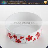 Red Flower Decal Pet Feeder, Ceramic Pet Bowl thumbnail-3
