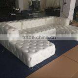 Retro Button Tufted White Genuine Leather Sofa/ U-Shaped Classic Chesterfield Couch Sofa/ American Hot-Sale Living Room Sofa thumbnail-4