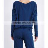 Wholesale Women Relaxed Scoop Neck Dropped Shoulders Long Sleeves Jersey Pyjama Blouse(DQE0160T) thumbnail-3