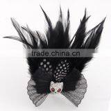 Tiny Panda Feather Corsage Clip Fascinator Brooch Black Lace Net Hair Decoration Hairpin thumbnail-1