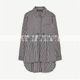 2017 OEM Spring Long Sleeves Babydoll Gingham Shirt With Flounce Uneven Hem thumbnail-6