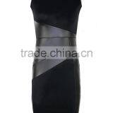2017 Women Sexy Round-collar Panelled Stitching Leather High-waisted Casual Dress Party Dresses thumbnail-2