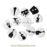 Wood Painting Sewing Buttons Scrapbooking Round 2 Holes Black Mixed Musical Instrument Pattern Print 15mm Dia,Bulk thumbnail-1