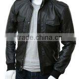 Men's Black Leather Bomber Jacket