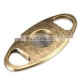 HQP-XJ06 HongQiang OEM Leather Pouch in Gift Box Classic Carving Pattern Double Edge Stainless Steel Portable Cigar Cutter thumbnail-2