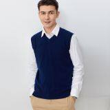 Men's Cashmere Wool Sweater V-neck Thin Warm Vest Pullovers for Business Men
