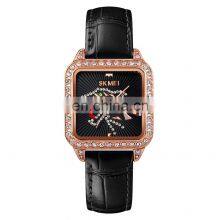 Luxury Brand SKMEI 1768 Leather Quartz Watch Ladies Dress Diamond Wristwatch Casual Women Bracelet Watch thumbnail-2