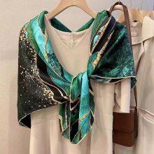 Oil Painting Flowers Silk Feels Soft Scarves Literature and Art Style High Quality 110*110CM thumbnail-3