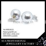 2015 Fashion Latest Design Simple and Generous Hot Sales 925 Silver Rhodium Plate Double Sides Pearl Earrings for Ladies thumbnail-4