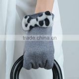 Nice Hand Feeling Grey Color Lady Unlined Bowtie Wool Gloves