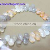 Multi Moonstone 5*7 mm 37 ct Handmade Faceted Pear 6" Strand Length Natural Gemstones