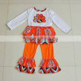 Wholesale Childrens Boutique Clothing Turkey Embroidery Ruffle Baby Girls Thanksgiving Outfits thumbnail-1