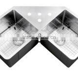 Stainless Steel 304 Double Bowl Kitchen Sink Corner Sink Above Counter thumbnail-2