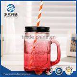 16oz Red Mason Glass Jar Drinking Bottle With Handle