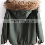 Green Faux Fur Hooded Long Sleeve Drawstring Coat Women Parka Coat thumbnail-2