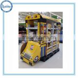 Holiday recycle cartoon car corrugated cardboard pallet display for cookies
