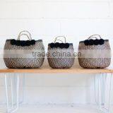 Set of 3 Black Zigzag Pompom Belly Basket