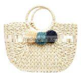 Fashionable Water Hyacinth Pompom Bag