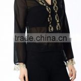 Woman Fancy Tops and Blouses Latest Design Transparent Casual Tops Black With Beads thumbnail-4