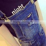 Spring Dark Blue Overalls Siamese Slim Influx of Female Feet Hole Jeans Pants Collapse Was Thin Pants Suspenders thumbnail-2