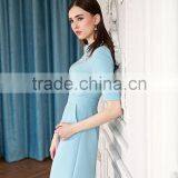 Ladies Slim Fit Light Blue Short Sleeve Elegent Dress thumbnail-3