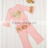 China 2016 New Design Factory Sale Directly Boutique Golden Autumn Outfits With Headband thumbnail-2