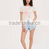 MGOO Custom Slim Fit Women's T Shirt With Contrast Binding Screen Print Rose Pattern T-shirt Wholesale China thumbnail-5