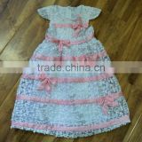 pink knots bow decorate white lace embroidery girls boutique party dresses